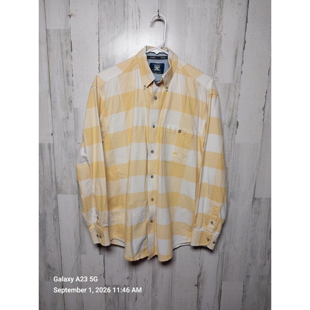 Twenty X Wrangler Mens Shirt Western Plaid Yellow White Size Medium